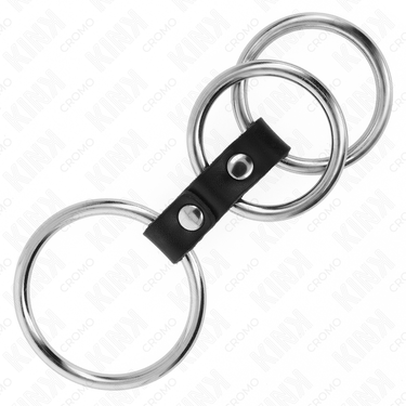 Anello pene metallico triplo collegato in pelle per controllo e piacere